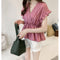 Img 8 - Summer Trendy Ruffle Short Sleeve V-Neck Striped Blouse Feminine Elegant Slim Look Korean Shirt Blouse