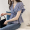 Img 4 - Summer Trendy Ruffle Short Sleeve V-Neck Striped Blouse Feminine Elegant Slim Look Korean Shirt Blouse