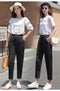 IMG 128 of Suit Pants Women Casual Loose High Waist Straight Carrot Drape Black Chiffon Pants