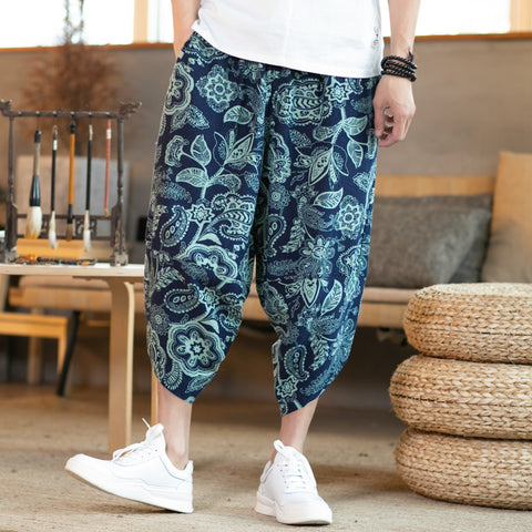 Img 2 - Summer Oriental Cotton Blend Loose Flaxen Cultural Style Cropped Pants