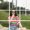 IMG 116 of Summer INSInspired Popular Half Sleeved T-Shirt Women Mid-Length Rainbow Color-Matching Striped Short Sleeve T-Shirt