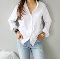 Img 2 - Solid Colored Long Sleeved Shirt Tops Minimalist Loose Slim Look Lapel Women Blouse