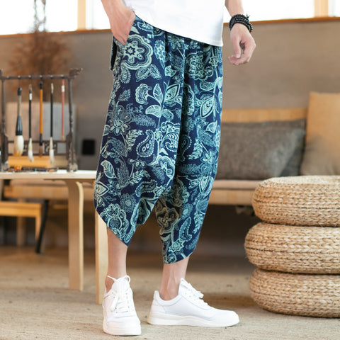 Img 3 - Summer Oriental Cotton Blend Loose Flaxen Cultural Style Cropped Pants