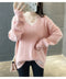 IMG 108 of V-Neck Solid Colored Knitted Undershirt Pullover Women Loose Long Sleeved All-Matching Outerwear