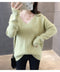 IMG 107 of V-Neck Solid Colored Knitted Undershirt Pullover Women Loose Long Sleeved All-Matching Outerwear