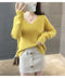IMG 115 of V-Neck Solid Colored Knitted Undershirt Pullover Women Loose Long Sleeved All-Matching Outerwear