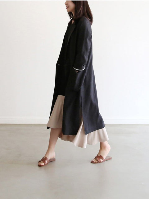 IMG 113 of Korea Suits Windbreaker Thin Women Long Cotton Blend Suit Flaxen Sunscreen Outerwear