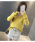 IMG 114 of V-Neck Solid Colored Knitted Undershirt Pullover Women Loose Long Sleeved All-Matching Outerwear