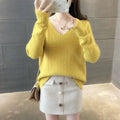 V-Neck Solid Colored Knitted Matching Pullover Women Loose Long Sleeved All-Matching Outerwear