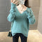 V-Neck Solid Colored Knitted Matching Pullover Women Loose Long Sleeved All-Matching Outerwear