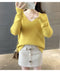 IMG 118 of V-Neck Solid Colored Knitted Undershirt Pullover Women Loose Long Sleeved All-Matching Outerwear