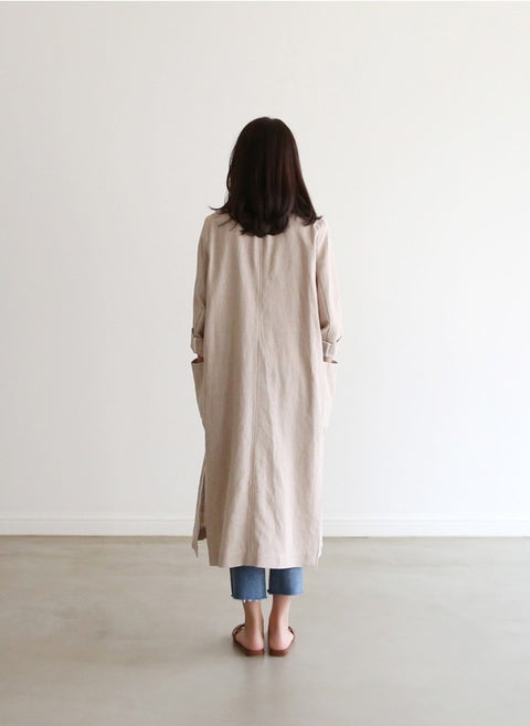 IMG 108 of Korea Suits Windbreaker Thin Women Long Cotton Blend Suit Flaxen Sunscreen Outerwear