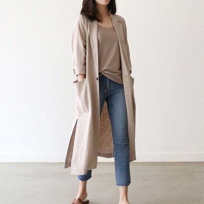 Img 2 - Korea Suits Windbreaker Thin Women Long Cotton Blend Suit Flaxen Sunscreen