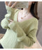 IMG 105 of V-Neck Solid Colored Knitted Undershirt Pullover Women Loose Long Sleeved All-Matching Outerwear