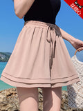 Img 3 - Korean Casual Shorts Women Summer Loose Wide Leg High Waist Slim Look Chiffon Student A-Line Bermuda Shorts