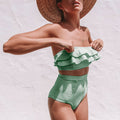 Women Two Piece Swimsuit Niche Striped Ruffle Collar High Waist Bikini Swimwear