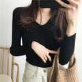 Img 9 - V-Neck Knitted Long Sleeved Slimming Fitted Warm Tops Vintage Slim-Look Women Sweater
