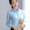 Img 3 - Cotton Long Sleeved White Blue Korean Slimming Outdoor Women Shirt Uniform Formal Blouse