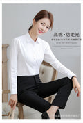 Img 9 - Cotton Long Sleeved White Blue Korean Slimming Outdoor Women Shirt Uniform Formal Blouse