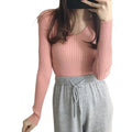 Img 1 - V-Neck Knitted Long Sleeved Slimming Fitted Warm Tops Vintage Slim-Look Women Sweater