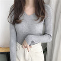 Img 4 - V-Neck Knitted Long Sleeved Slimming Fitted Warm Tops Vintage Slim-Look Women Sweater
