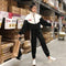 Hip-Hop Style Women Thin Sets Short Sweatshirt Side Color-Matching Sport Pants Two-Piece Outerwear