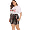 IMG 114 of Plus Size Women Summer Striped Color-Matching Belt Loose All-Matching Casual Shorts