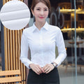 Img 1 - Cotton Long Sleeved White Blue Korean Slimming Outdoor Women Shirt Uniform Formal Blouse