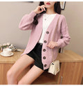 IMG 113 of Korean Puff Sleeves V-Neck Sweater Cardigan Women Loose Lazy Solid Colored Outerwear