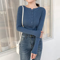 Korean Button Sweater Women Round-Neck Matching Slim Look Tops Matching Outerwear