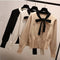 IMG 104 of Women Bow Cardigan Sweater Long Sleeved High Waist Short Matching Outerwear