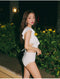IMG 112 of Korea Popular Inspired White Two Piece Ruffle Collar V-Neck Pink Student High Waist Swimsuit Women Swimwear
