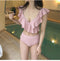 IMG 128 of Korea Popular Inspired White Two Piece Ruffle Collar V-Neck Pink Student High Waist Swimsuit Women Swimwear