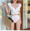 IMG 102 of Korea Popular Inspired White Two Piece Ruffle Collar V-Neck Pink Student High Waist Swimsuit Women Swimwear