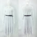 Img 2 - Summer Inspired White Lapel Long Sleeved Shirt Vintage Ruffle Collar Pleated Dress Sets Women
