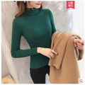 Women Free Sized High Collar Slimming All-Matching Fitted Long Sleeved Tops Sweater