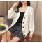 Korean Puff Sleeves V-Neck Sweater Cardigan Women Loose Lazy Solid Colored Outerwear