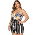 IMG 126 of Plus Size Women Summer Striped Color-Matching Belt Loose All-Matching Casual Shorts