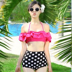 Img 2 - Tube Thailand Vintage Black White Swim High Waist Bikini Women Swimsuit