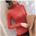 Img 14 - Women Free Sized High Collar Slimming All-Matching Fitted Long Sleeved Tops Sweater