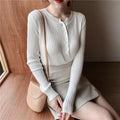 Korean Button Sweater Women Round-Neck Matching Slim Look Tops Matching Outerwear