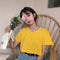 Img 4 - Women Korean Solid Colored All-Matching Loose V-Neck Short Feminine Bare Belly Sleeve T-Shirt Slim Look Student Tops