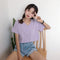 IMG 107 of Women Korean Solid Colored All-Matching Loose V-Neck Short Feminine Bare Belly Sleeve T-Shirt Slim Look Student Tops T-Shirt