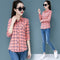 Summer Sunscreen Tops Slimming Korean Chequered Long Sleeved Plus Size Shirt Blouse