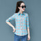 Img 4 - Summer Sunscreen Tops Slimming Korean Chequered Long Sleeved Plus Size Shirt Blouse