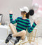 Summer Korean Striped Tops Women Slim Look Long Sleeved T-Shirt Matching T-Shirt