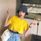 IMG 112 of Women Korean Solid Colored All-Matching Loose V-Neck Short Feminine Bare Belly Sleeve T-Shirt Slim Look Student Tops T-Shirt