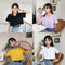 Img 5 - Women Korean Solid Colored All-Matching Loose V-Neck Short Feminine Bare Belly Sleeve T-Shirt Slim Look Student Tops