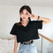 Img 2 - Women Korean Solid Colored All-Matching Loose V-Neck Short Feminine Bare Belly Sleeve T-Shirt Slim Look Student Tops