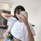 IMG 120 of Women Korean Solid Colored All-Matching Loose V-Neck Short Feminine Bare Belly Sleeve T-Shirt Slim Look Student Tops T-Shirt